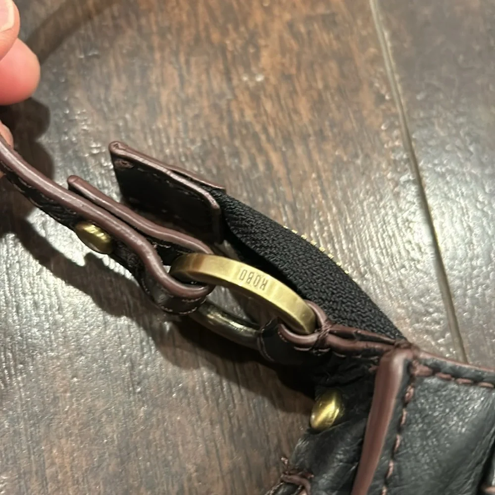 Hobo crossbody bag Black Brown Zipper Brass Ring